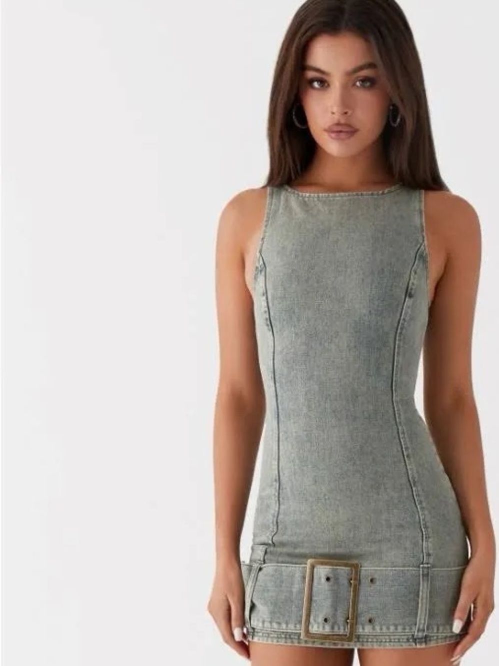 Peppermayo Dark Matter Sleeveless Denim Mini Dress with Front Buckle NWT 8 US - Picture 2 of 10